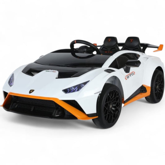 Carro Elétrico para Criança LAMBORGHINI STO 24v DRIFT Branco c/ RODAS DE BORRACHA & ASSENTO EM PELE