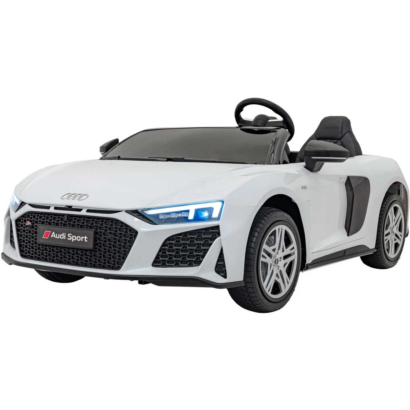 Carro elétrico para Criança Audi R8 Spyder Versão XXL Branco c/ rodas de borracha e assento em pele