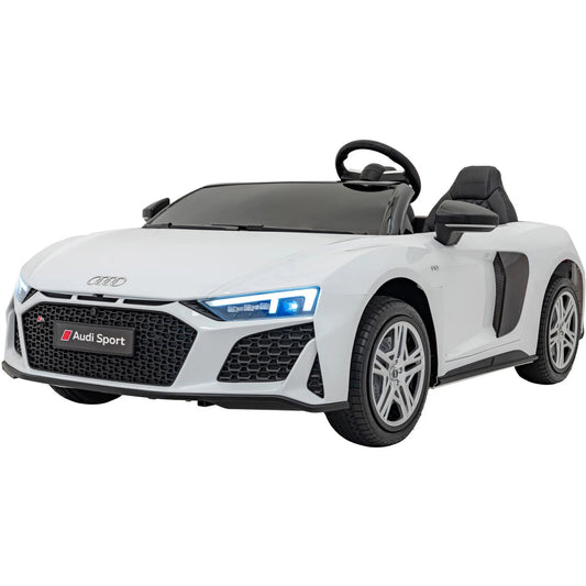 Carro elétrico para Criança Audi R8 Spyder Versão XXL Branco c/ rodas de borracha e assento em pele