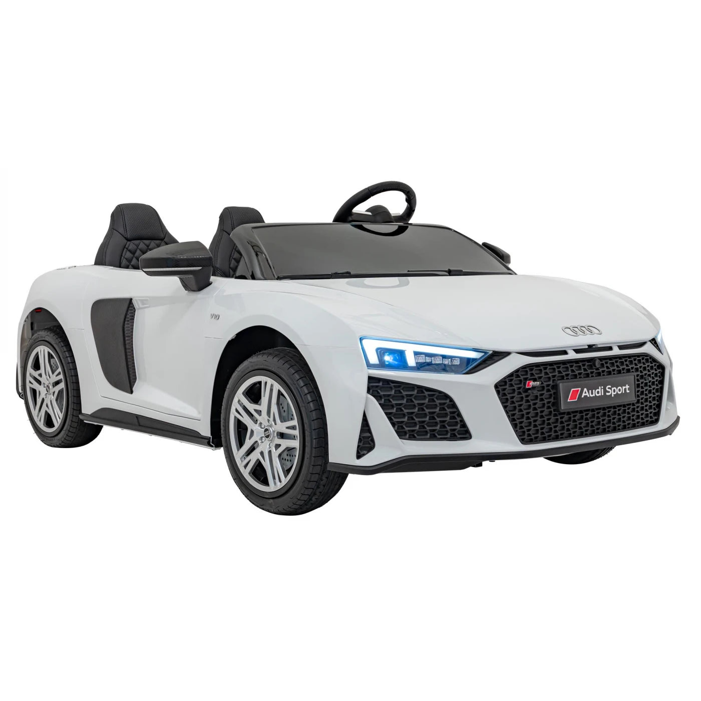 Carro elétrico para Criança Audi R8 Spyder Versão XXL Branco c/ rodas de borracha e assento em pele