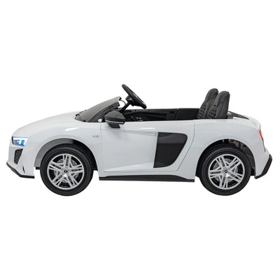 Carro elétrico para Criança AUDI R8 SPYDER Versão XXL Branco c/ RODAS DE BORRACHA & ASSENTO EM PELE