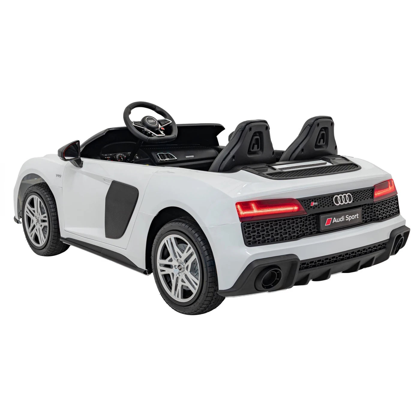 Carro elétrico para Criança Audi R8 Spyder Versão XXL Branco c/ rodas de borracha e assento em pele