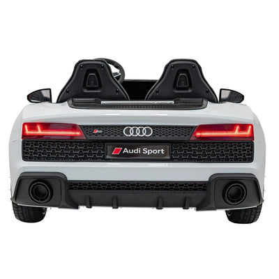 Carro elétrico para Criança AUDI R8 SPYDER Versão XXL Branco c/ RODAS DE BORRACHA & ASSENTO EM PELE