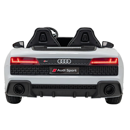 Carro elétrico para Criança Audi R8 Spyder Versão XXL Branco c/ rodas de borracha e assento em pele