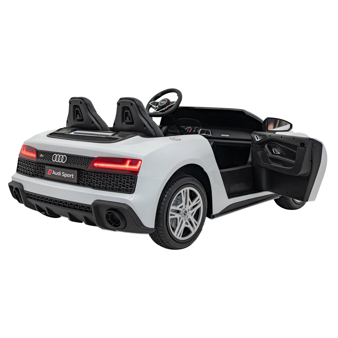 Carro elétrico para Criança AUDI R8 SPYDER Versão XXL Branco c/ RODAS DE BORRACHA & ASSENTO EM PELE