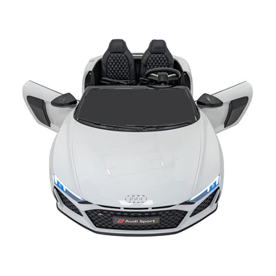 Carro elétrico para Criança AUDI R8 SPYDER Versão XXL Branco c/ RODAS DE BORRACHA & ASSENTO EM PELE