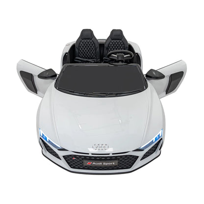 Carro elétrico para Criança Audi R8 Spyder Versão XXL Branco c/ rodas de borracha e assento em pele