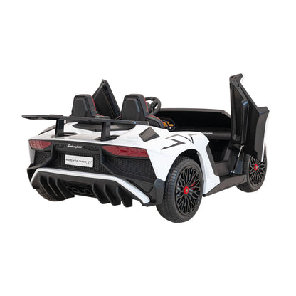 Carro elétrico para Criança Lamborghini Aventador SV Branco c/ rodas de borracha e assento em pele