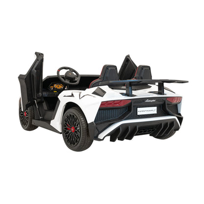 Carro elétrico para Criança Lamborghini Aventador SV Branco c/ rodas de borracha e assento em pele