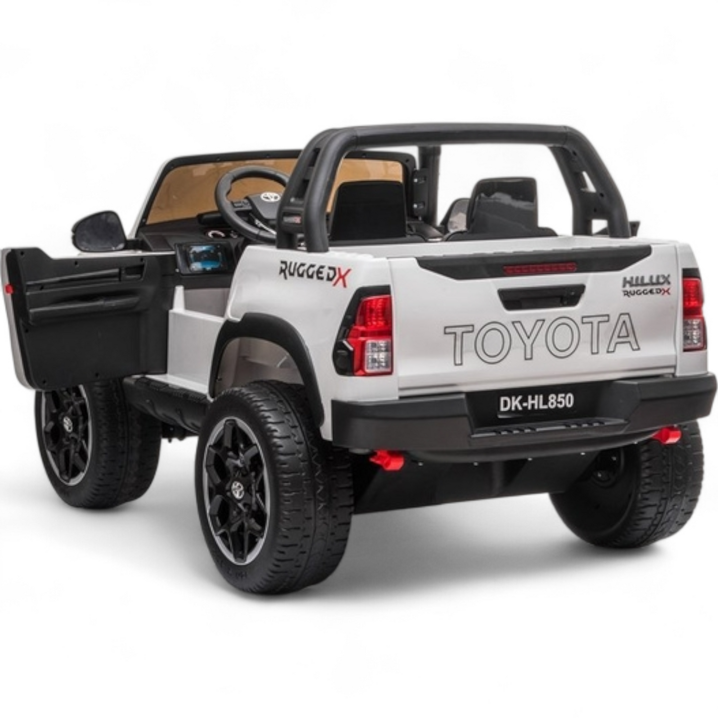 Carro Elétrico para Criança Toyota Hilux Branco 12v 4x4 c/ Rodas de Borracha & Assento em Pele