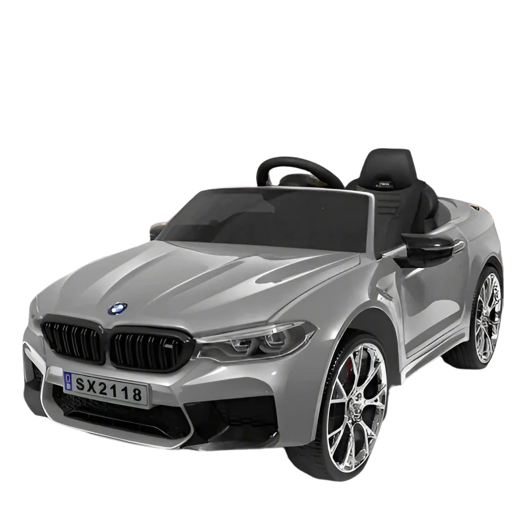 Carro Elétrico para Criança BMW M5 12v Cinza Metalizado c/ RODAS DE BORRACHA & ASSENTO EM PELE