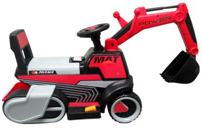 Escavadora Elétrica Power Mat 6v Vermelha c/ Rodas & Assento em Plástico