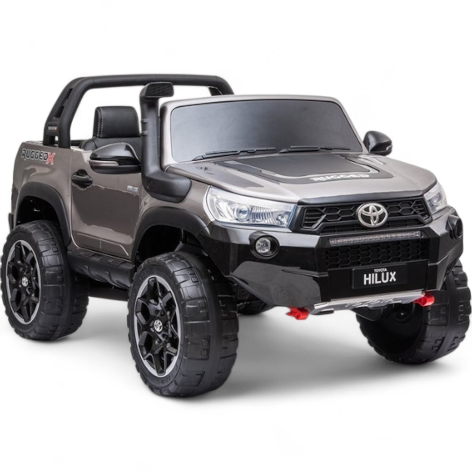 Carro Elétrico para Criança TOYOTA HILUX Cinza Metalizado 12v 4x4 c/ RODAS DE BORRACHA & ASSENTO EM PELE
