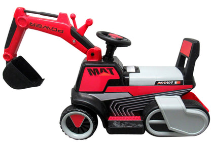 Escavadora Elétrica Power Mat 6v Vermelha c/ Rodas & Assento em Plástico