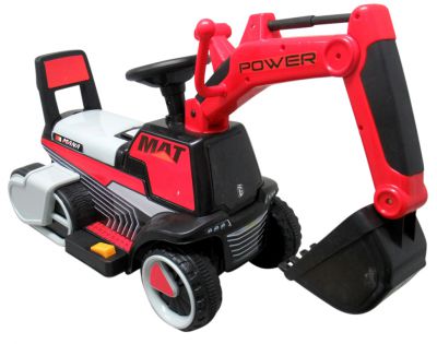 Escavadora Elétrica Power Mat 6v Vermelha c/ Rodas & Assento em Plástico