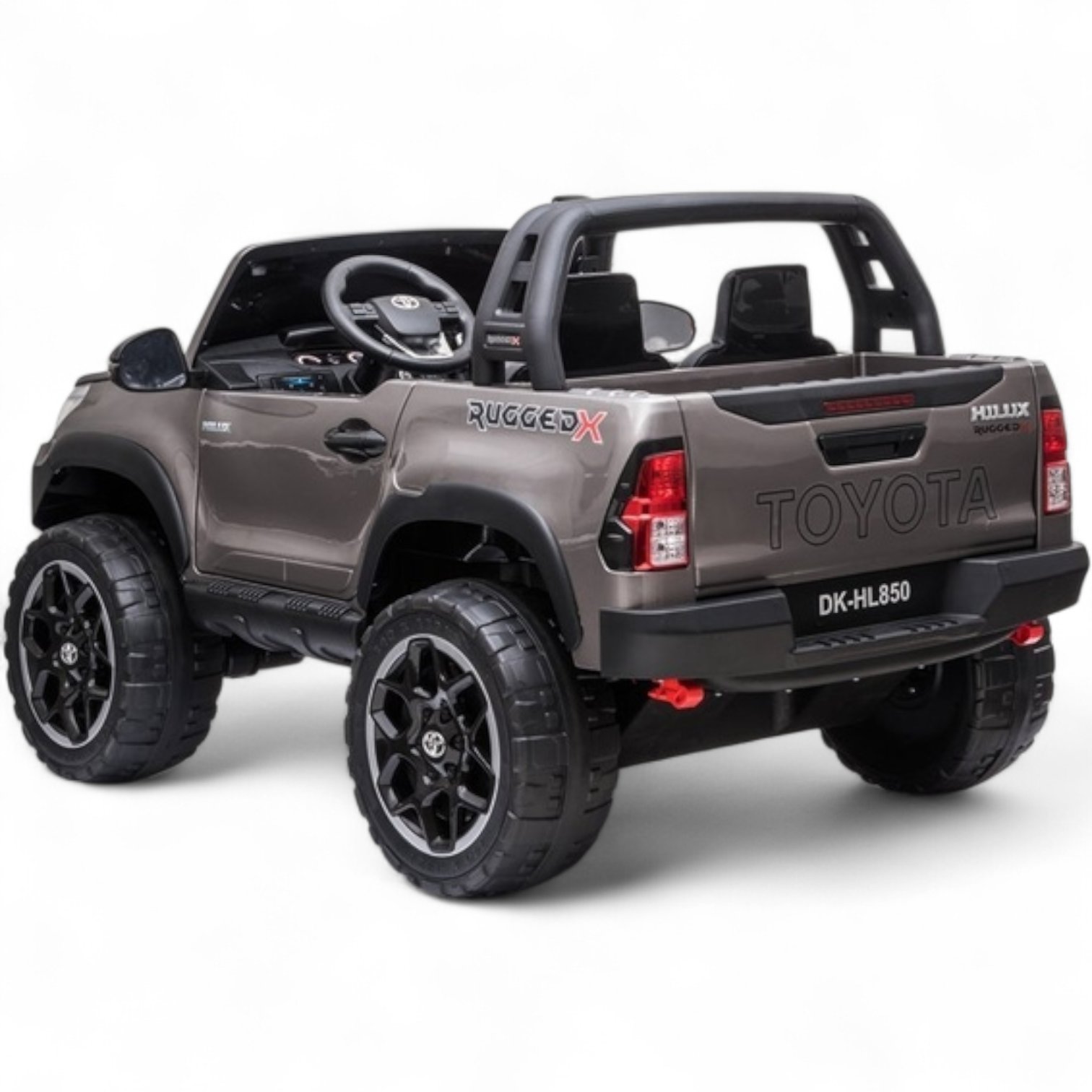Carro Elétrico para Criança TOYOTA HILUX Cinza Metalizado 12v 4x4 c/ RODAS DE BORRACHA & ASSENTO EM PELE
