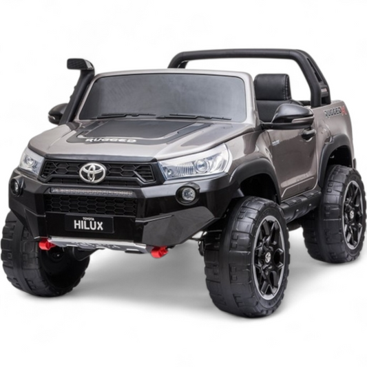 Carro Elétrico para Criança Toyota Hilux Cinza Metalizado 12v 4x4 c/ Rodas de Borracha & Assento em Pele