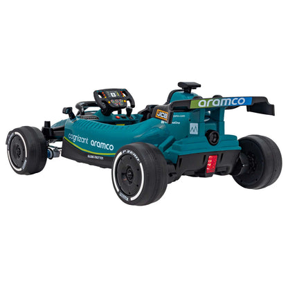 Carro elétrico para criança fórmula 1 Aston Martin 24v c/ rodas de borracha e assento em pele