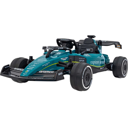 Carro elétrico para criança fórmula 1 Aston Martin 24v c/ rodas de borracha e assento em pele