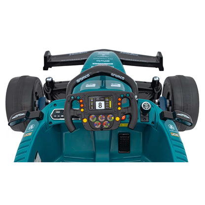 Carro elétrico para criança fórmula 1 Aston Martin 24v c/ rodas de borracha e assento em pele