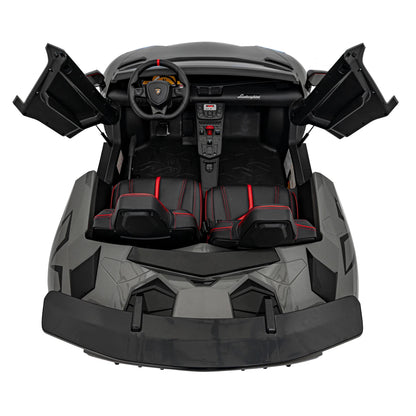 Carro elétrico para Criança Lamborghini Aventador SV Cinza c/ rodas de borracha e assento em pele