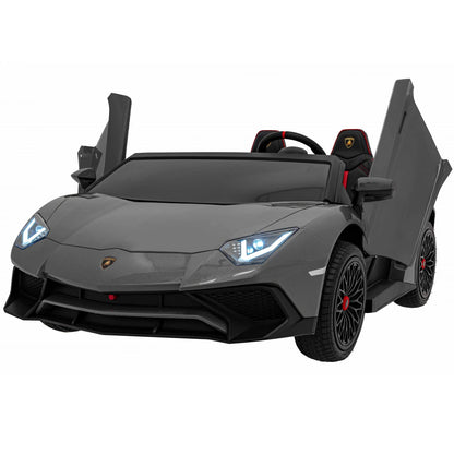 Carro elétrico para Criança Lamborghini Aventador SV Cinza c/ rodas de borracha e assento em pele