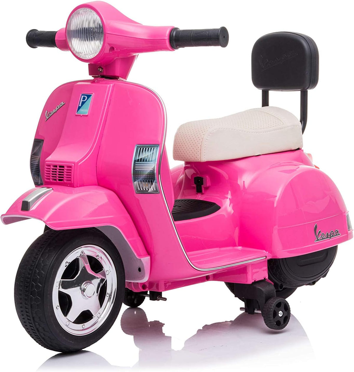 Mini Vespa PX150 Elétrica para Crianças 6v Rosa c/ rodas de plástico & assento em pele ecológica