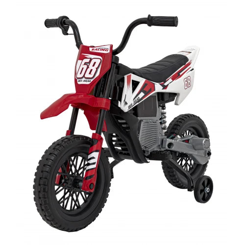 Mota Elétrica para Criança estilo CROSS 12v Vermelha c/ RODAS DE BORRACHA & ASSENTO EM PELE