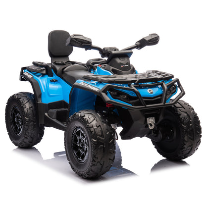 Moto 4 Elétrica para Criança CAN AM Outlander 24v 4x4 Azul c/ RODAS DE BORRACHA & ASSENTO EM PELE