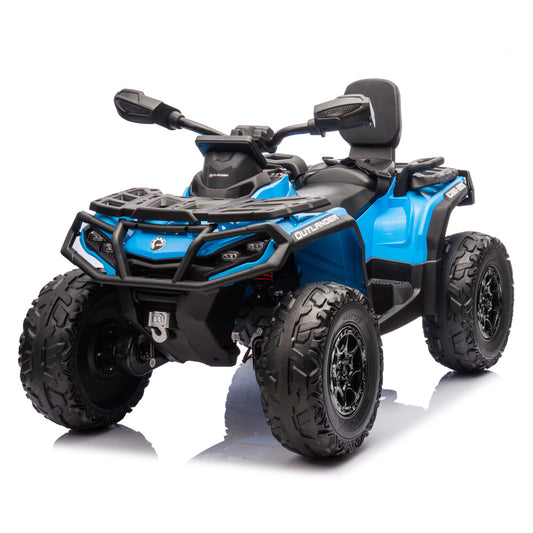 Moto 4 Elétrica para Criança CAN AM Outlander 24v 4x4 Azul c/ RODAS DE BORRACHA & ASSENTO EM PELE