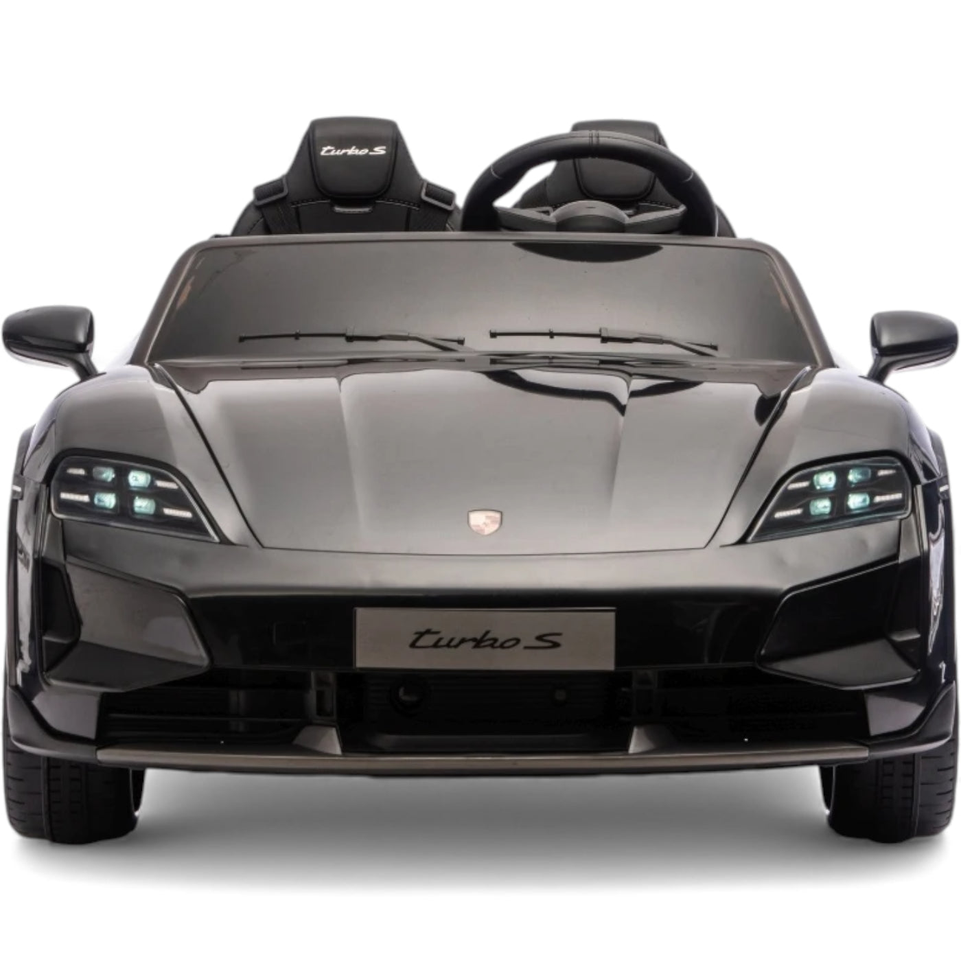 Carro Elétrico para Criança Porsche Taycan Turbo S Preto c/ Rodas de Borracha e Assento em Pele E Veludo