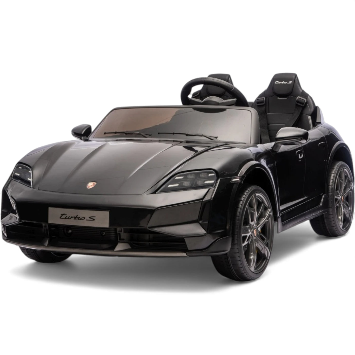 Carro Elétrico para Criança Porsche Taycan Turbo S Preto c/ Rodas de Borracha e Assento em Pele E Veludo