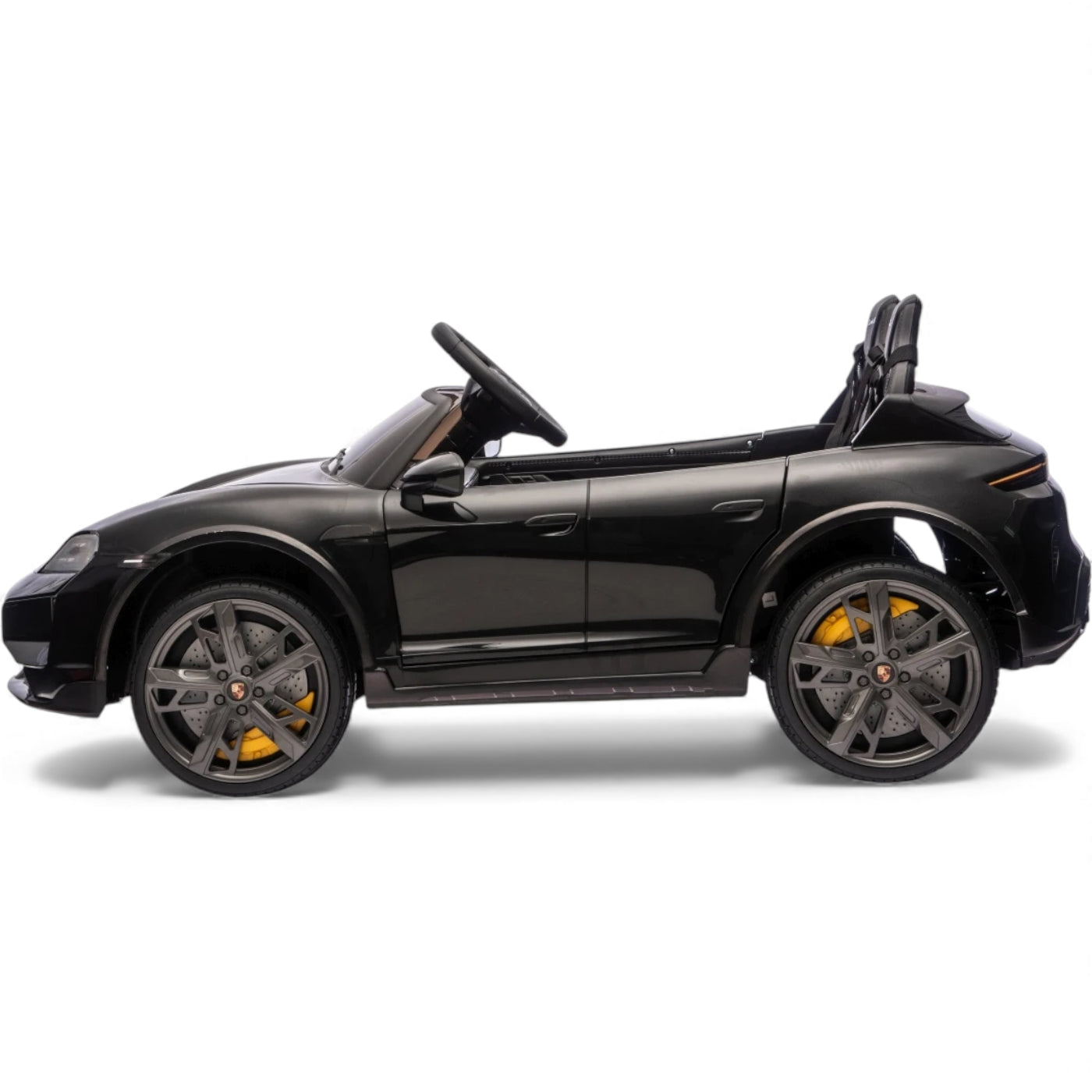 Carro Elétrico para Criança Porsche Taycan Turbo S Preto c/ Rodas de Borracha e Assento em Pele E Veludo