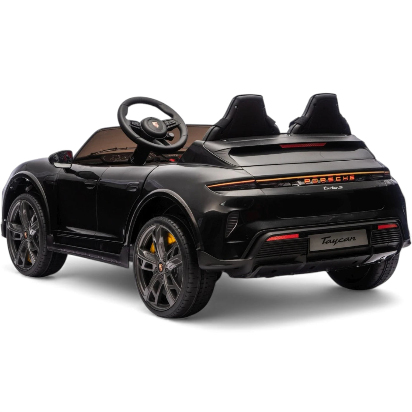 Carro Elétrico para Criança Porsche Taycan Turbo S Preto c/ Rodas de Borracha e Assento em Pele E Veludo