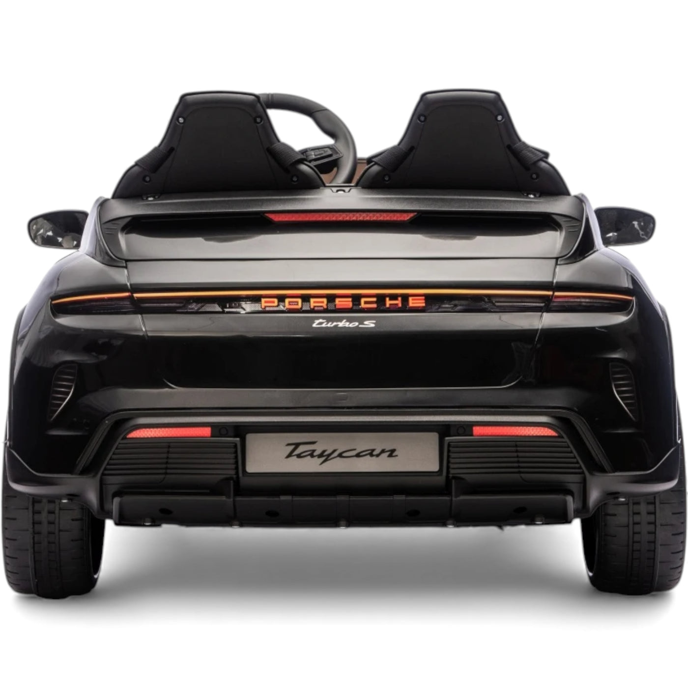 Carro Elétrico para Criança Porsche Taycan Turbo S Preto c/ Rodas de Borracha e Assento em Pele E Veludo