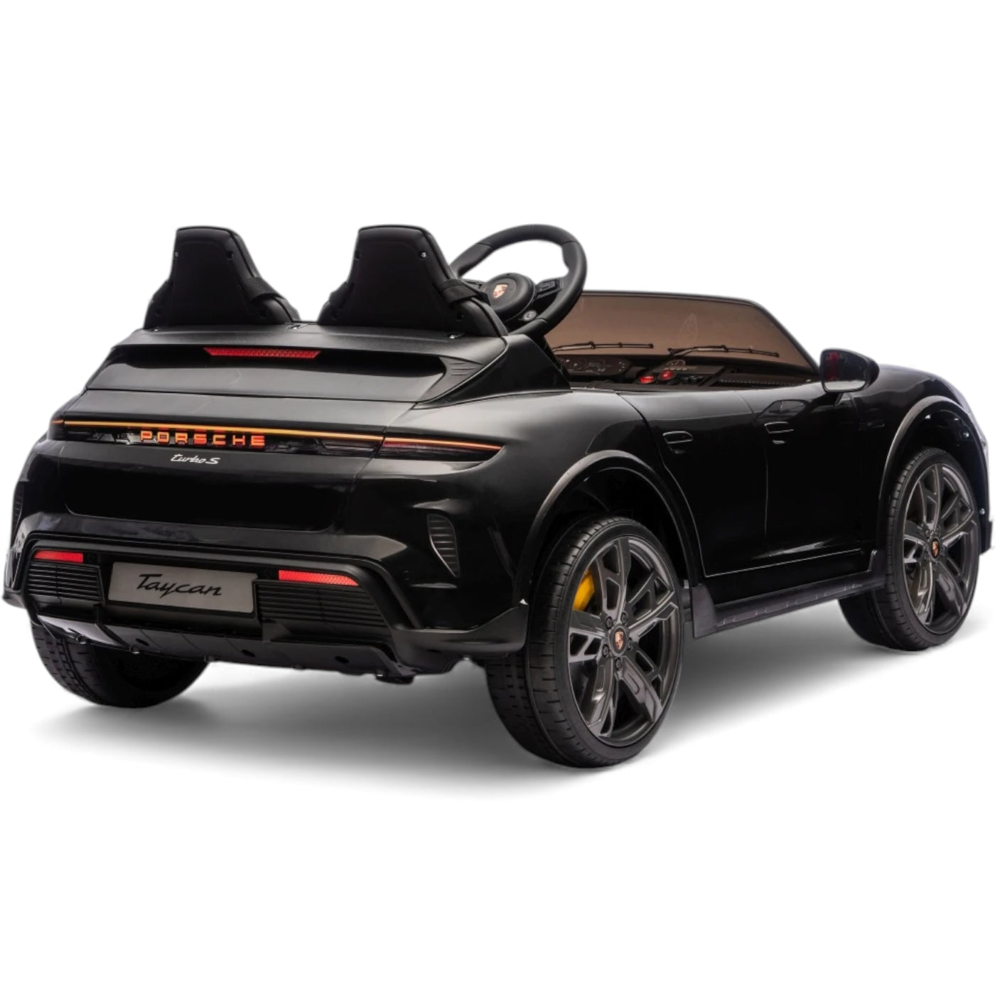 Carro Elétrico para Criança Porsche Taycan Turbo S Preto c/ Rodas de Borracha e Assento em Pele E Veludo
