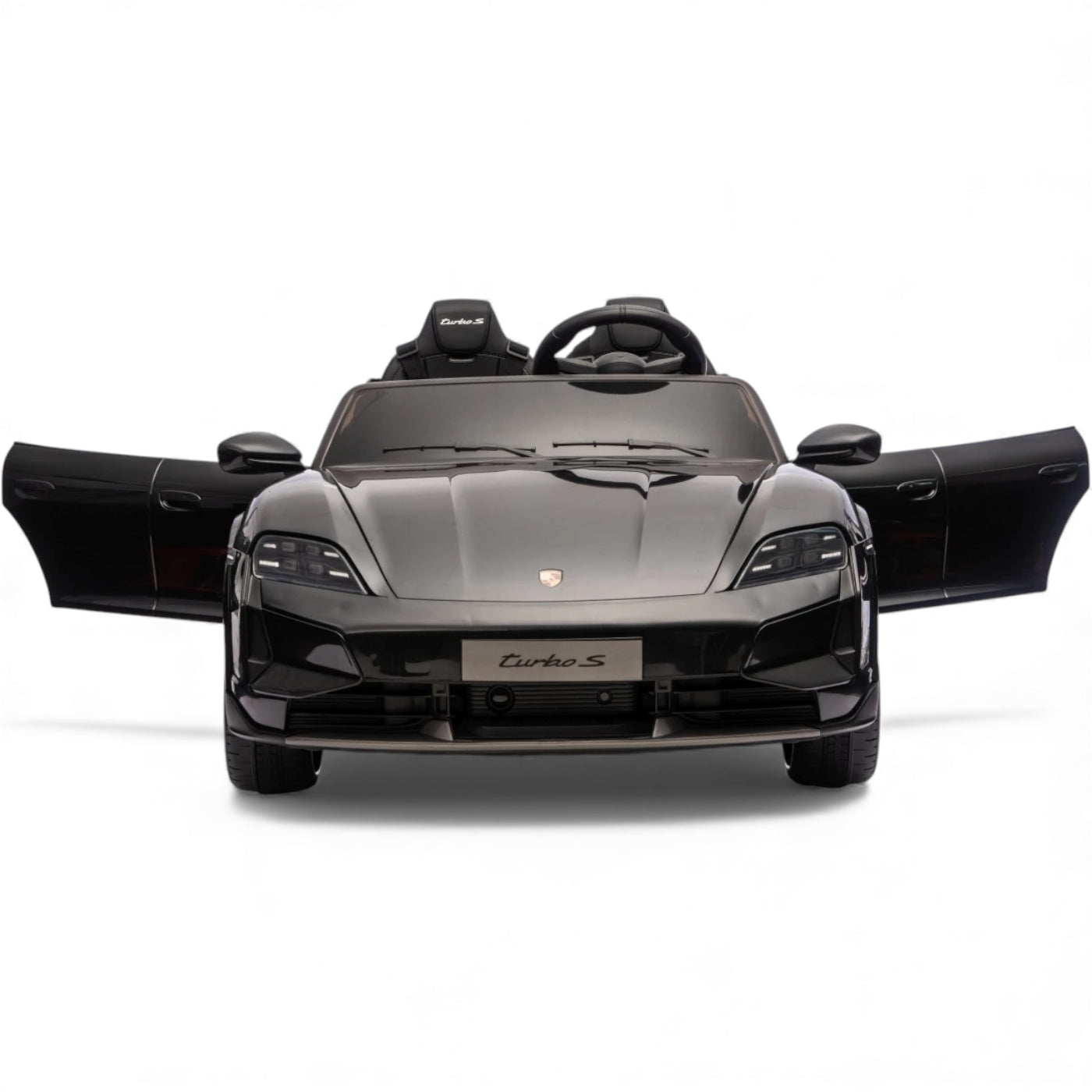 Carro Elétrico para Criança Porsche Taycan Turbo S Preto c/ Rodas de Borracha e Assento em Pele E Veludo