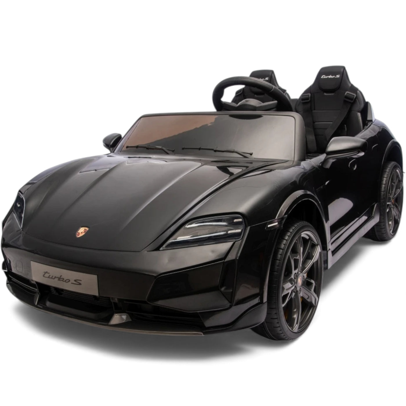 Carro Elétrico para Criança Porsche Taycan Turbo S Preto c/ Rodas de Borracha e Assento em Pele E Veludo