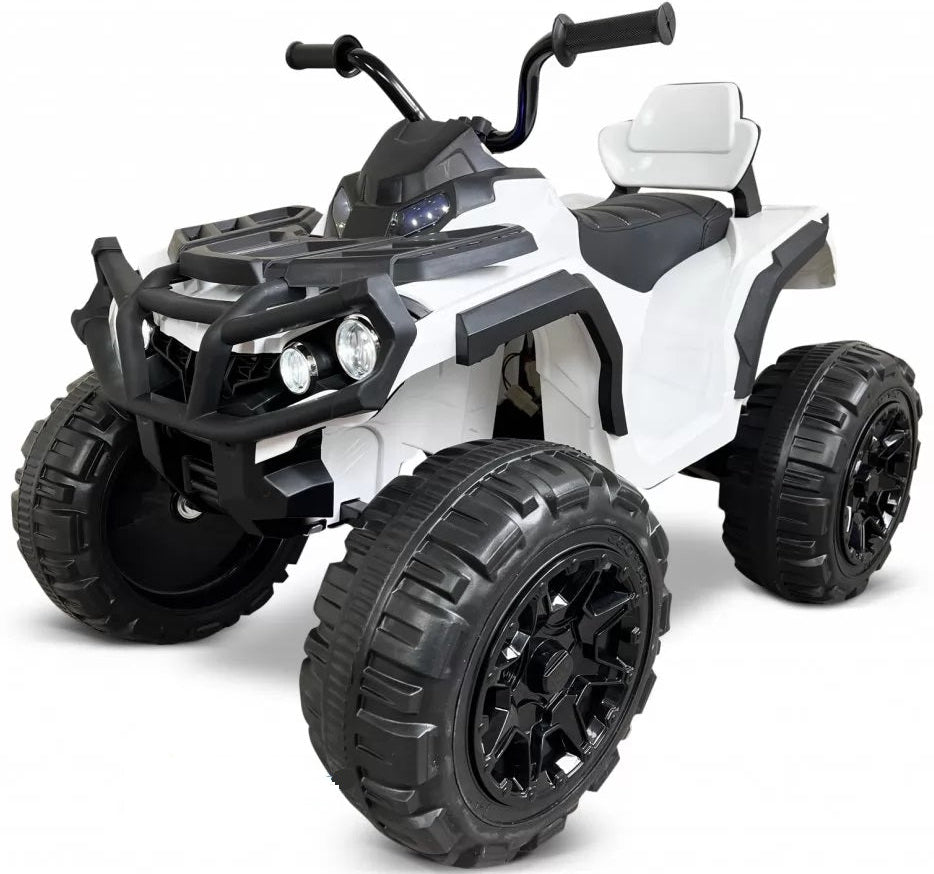 Mota Elétrica para Criança QUAD ATV 12v Branca e Preta c/ RODAS DE BORRACHA & ASSENTO EM PELE