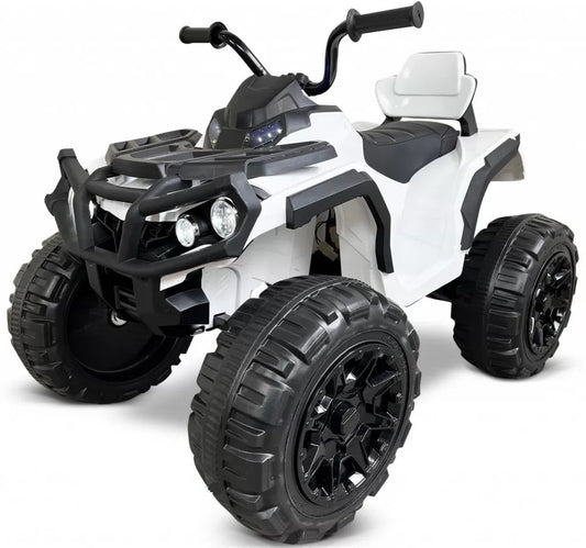 Mota Elétrica para Criança QUAD ATV 12v Branca e Preta c/ RODAS DE BORRACHA & ASSENTO EM PELE
