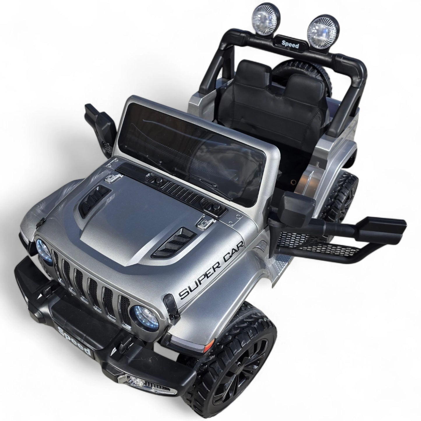 Carro Elétrico para Criança SPEED WRANGLER 4x4 Cinza Metalizado 12v c/ RODAS DE BORRACHA & ASSENTO EM PELE