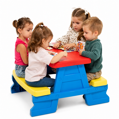 Mesa Infantil de Jardim com Bancos Azul