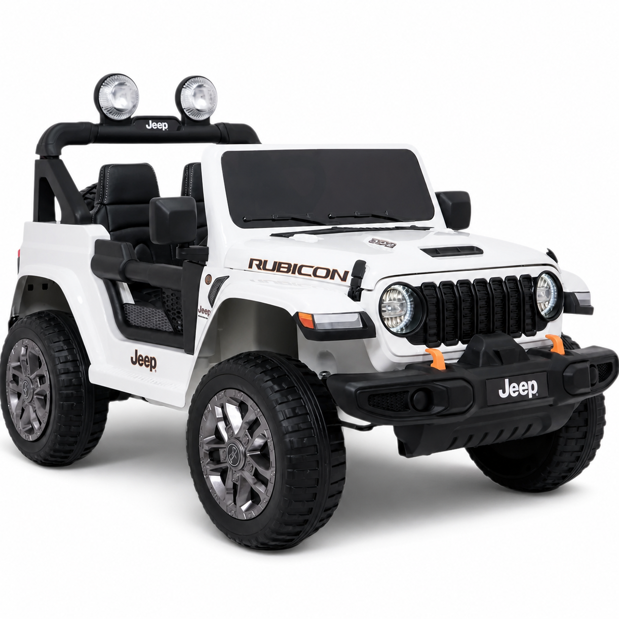 Carro Elétrico para Criança JEEP RUBICON 4x4 24v Branco c/ RODAS DE BORRACHA & ASSENTO EM PELE
