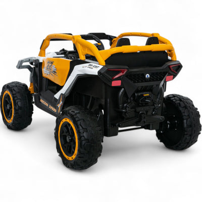 Carro Elétrico para Criança Buggy Speed Branco e Amarelo 12v c/ RODAS DE BORRACHA & ASSENTO EM PELE