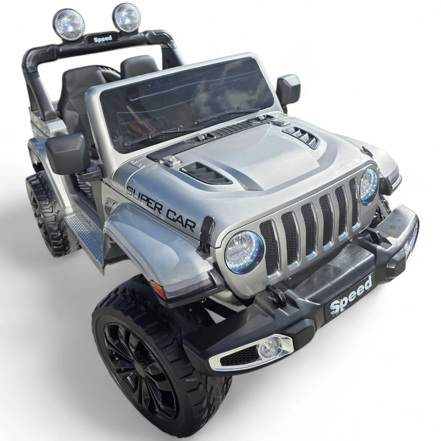 Carro Elétrico para Criança SPEED WRANGLER 4x4 Cinza Metalizado 12v c/ RODAS DE BORRACHA & ASSENTO EM PELE