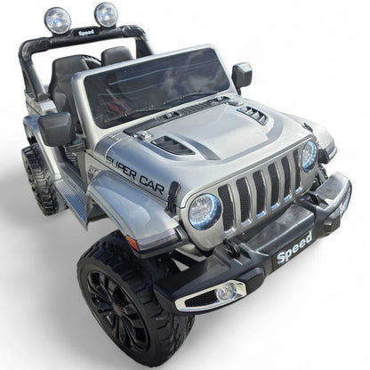 Carro Elétrico para Criança SPEED WRANGLER 4x4 Cinza Metalizado 12v c/ RODAS DE BORRACHA & ASSENTO EM PELE