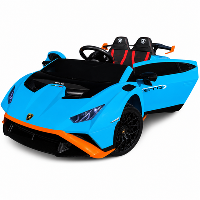 Carro Elétrico para Criança LAMBORGHINI STO 12v Azul c/ RODAS DE BORRACHA & ASSENTO EM PELE
