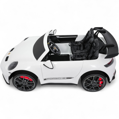 Carro Elétrico para Criança Porsche 911 GT3 24v STRONG XXL Branco c/ Rodas de Borracha e Assento em Pele E Veludo