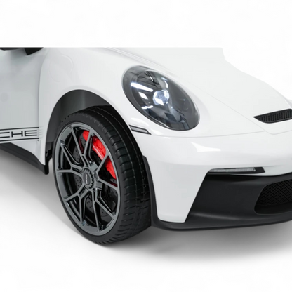 Carro Elétrico para Criança Porsche 911 GT3 24v STRONG XXL Branco c/ Rodas de Borracha e Assento em Pele E Veludo