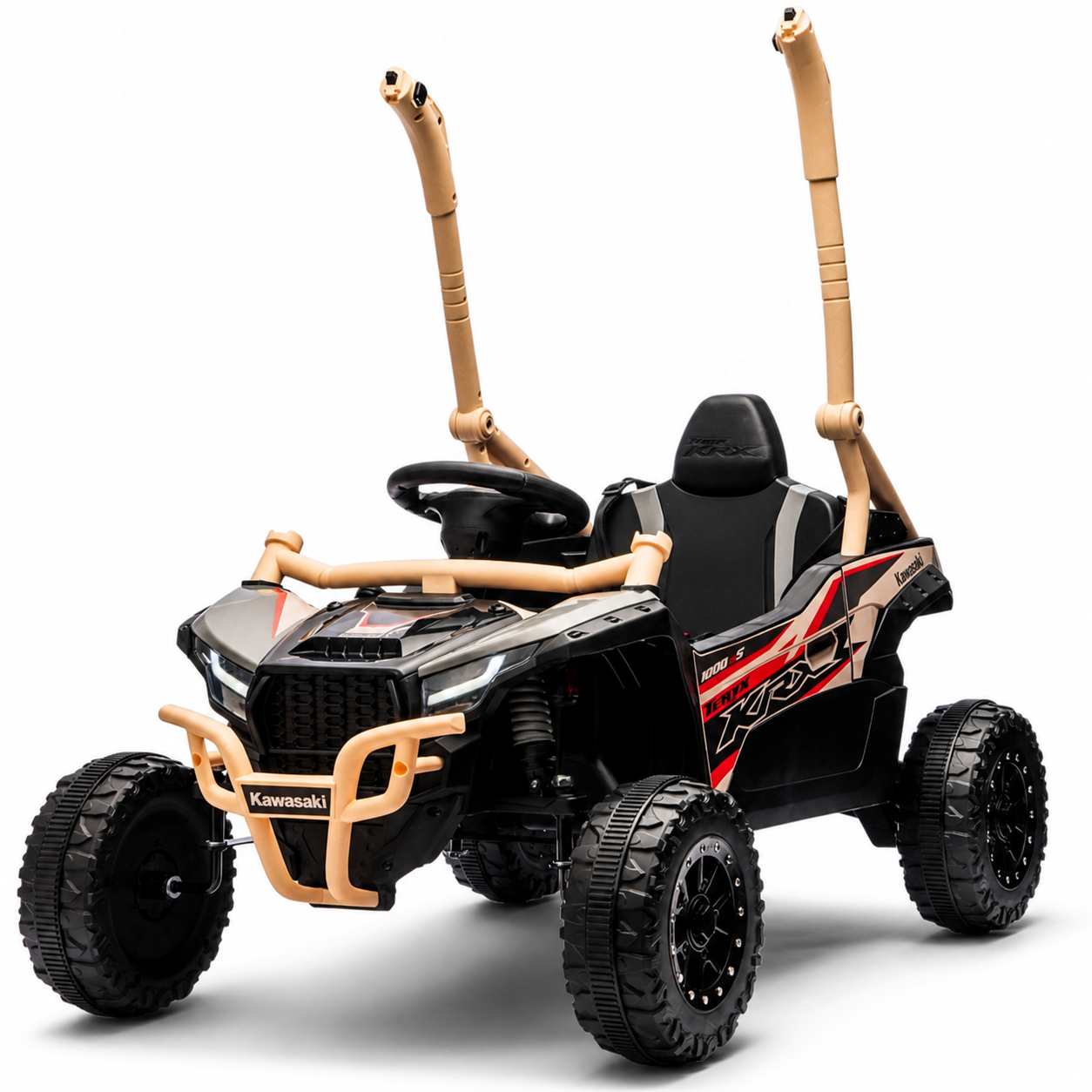 Carro Elétrico para Criança Buggy KAWASAKI 4x4 12v BATERIA DE LITIO Khaki c/ RODAS DE BORRACHA & ASSENTO EM PELE